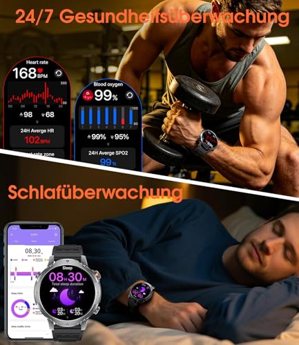 1400mAh Akku Smartwatch Herren, 1.7 HD Militär Smart Watch mit Telefonfunktion, 110+ Sportmodi, IP68 Fitnessuhr… – Ansicht 5