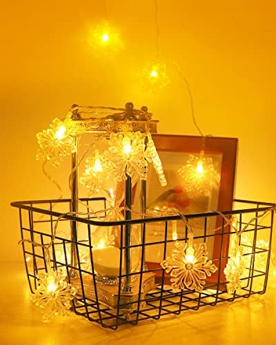 litogo Snowflake Fairy Lights, 13.1+6.7Ft 20 LED Battery Operated String Lights 2 Modes Fairy Lights Waterproof Indoor/Outdoor litogo Decorations for Bedroom, Birthday, Garden, Party (Warm White 6M)