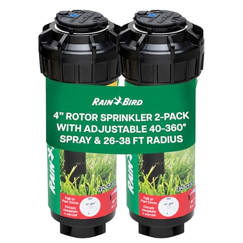 Rain Bird 42SA+ Heavy Duty Simple Adjust Gear Driven Rotor Sprinkler Head, 2 Pack - 3/4 inch Inlet - Water Efficient 4 inch Pop Up Lawn Sprinkler, Adjustable 40-360 Degree Arc and 26-38 ft Radius