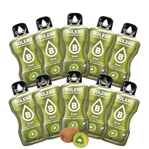 PRO DISTRI - BOLERO Kiwi | 10 sticks 9g de Poudre pour Boisson sans sucre à la Stevia | Sans Conservateur ni colorants artificiels, Faible en calories, il convient pour toute la Famille