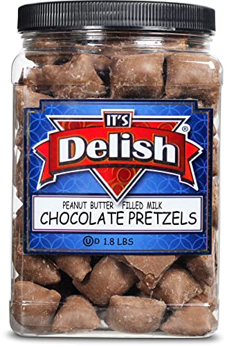 Milk Chocolate Covered Peanut Butter Pretzels By Its Delish, 1.8 Lbs Jumbo Container Bulk | Gourmet Chocolate Coated Pretzel Nuggets Filled With Peanutbutter Bites | Awesome Candy Snack | Kosher Dairy #TOP2