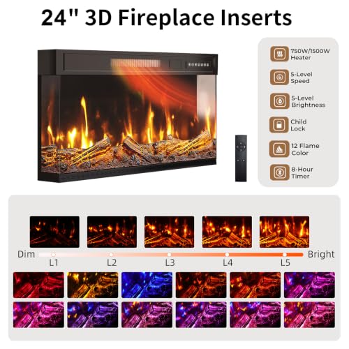 Image of BREEZEHEAT Fireplace TV Stand for TVs up to 70 inch, 3-Sided Electric Entertainment Center with 24 inch LED Fireplace, Media Console w /Storage Cabinet & Glass Doors, 59Inch, Walnut