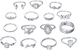 Shining Diva Fashion Latest Stylish Metal Boho Midi Finger Rings for Women and Girls - Set of 15 (D12962r), Silver Price In India
