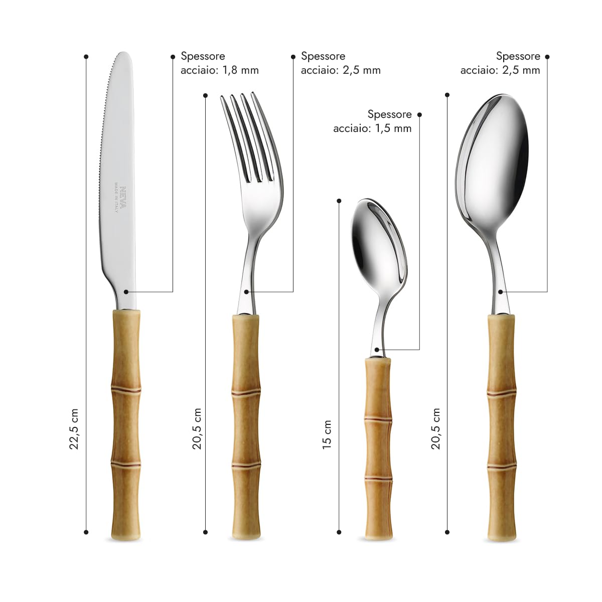 NÉVA | BISTROT Bamboo Set 24 Couverts, Couverts en Acier Inoxydable, Passe au Lave-Vaisselle, Décoration Indélébile, Beige