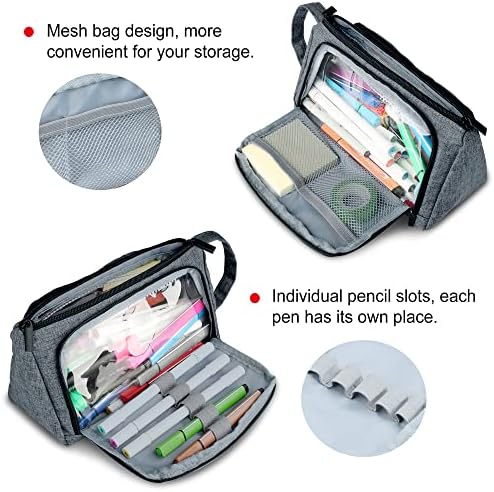 HOOMIL Pencil Case, Large Pencil Bag Simple Pencil Case with Compartments, Middle School College Office Organizer for Students, Girls Boys Teen - Grey