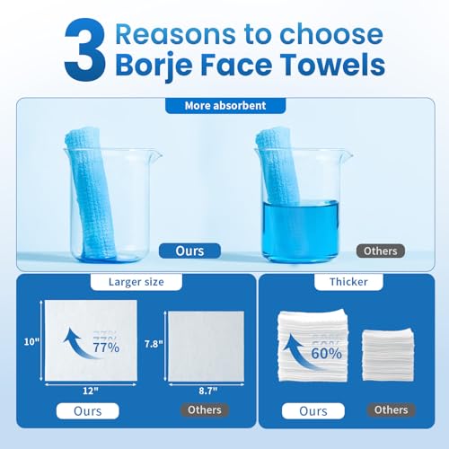 Image of Borje Face Towels XL, Thick Disposable Face Towel 10 inch x 12 inch, 300 Count (6 Packs of 50), 100% USDA Biobased Facial Towelettes, Ultra Soft Makeup Remover Dry Wipes for Women Cleansing