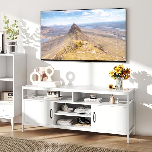 COSTWAY TV Stand Cabinet for 65 Inch TVs, Wooden Media Entertainment Center with 2 Doors and Adjustable Storage Shelf, 147cm Industrial TV Unit Console Table for Living Room Bedroom - Image 9