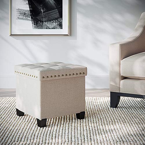 Nathan James 71103 Payton Foldable Storage Ottoman Footrest And Seat Cube, Beige #TOP1