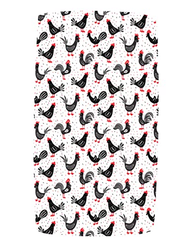 Image of Dear Baby Gear Deluxe Crib Sheet - Farm Design Soft Cotton Polyester Baby Bedding - Infant Bed Sheets - Toddler Mattress Protector (Chickens & Roosters Black White & Red Print, 52x28x10)