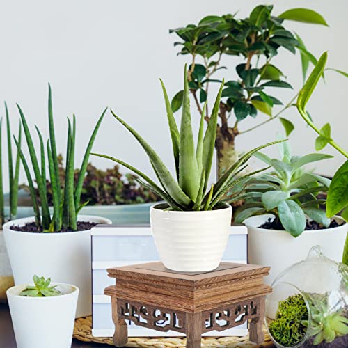 Beavorty Wooden Stool Display Stand Oriental Vase Stand Pedestal Decorative Plant Pot Riser Flower Pot Holder Buddha Statue Shelf For Outdoor Indoor Home Office Decor M #TOP3