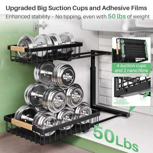 Under Sink Organizer, 2 Packs 2 Tier Under Sink Organizers and Storage, Slide out Pull out Cabinet Organizer Shelf, Metal Sliding Drawer for Kitchen Bathroom Pantry Cabinet Closet Organization Rack - Image 5