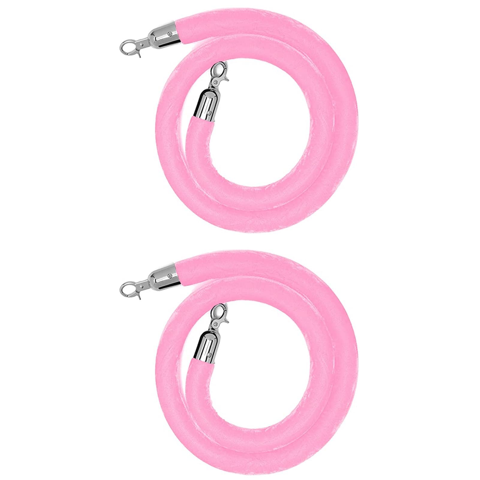 Aioneer Colorful Velvet Rope Barrier Set, 2 Pieces, 3M Crowd Control Stanchion For Event Queue Management - Perfect For Parties & Exhibitions-Pink-2.2m/7.2ft