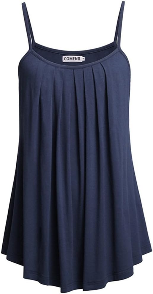 Henwei Women Casual Spaghetti Straps Sleeveless Tank Tops T Shirts Sexy Blouse Fashion Loose Fit Tops Dark Blue Medium