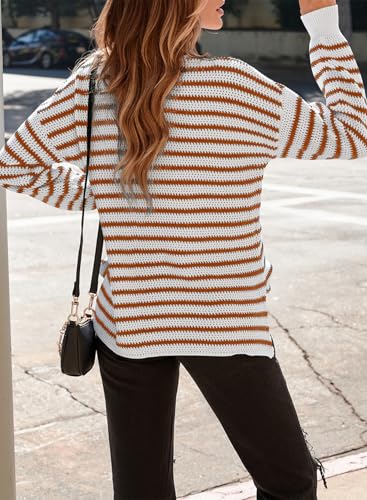 Image of Dokotoo Sweaters for Women Crewneck Long Sleeve Striped Color Block Loose Knit Pullover Sweater Tops