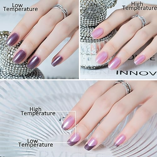 Purple Nail Polish - Quick Drying Long-Lasting Nail Varnish - Color Changing Temperature Control Nail Polish Home Nail Art Design - Without Use UV Lamp 7ml (W22 Purple Fine Flash) - Image 4