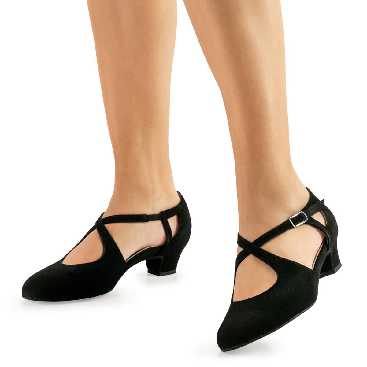 Werner Kern Damen Tanzschuhe Gala 3,5 Comfort - Veloursleder Schwarz - für breite Füße - 3,5 cm Block Absatz - Rauledersohle - Made in Italy