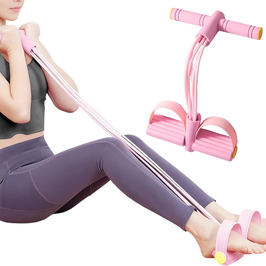 1 PCS Entrenador abdominal multifuncional, banda de fitness, banda elástica muscular, abdominales en casa, elástica de 6 tubos, entrenador de piernas multifuncional (rosa)