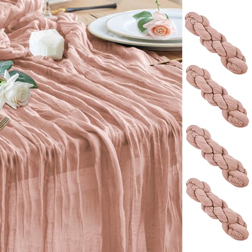 Wokceer Cheesecloth Table Runner Dusty Pink 10FT Boho Gauze, 4 Pack