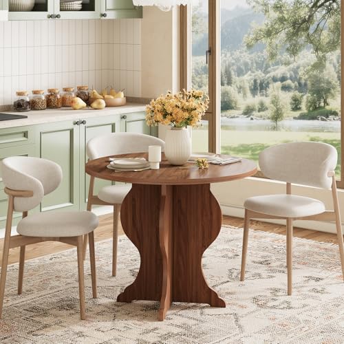 Tribesigns Round Dining Table for 2-4, 31.5" Circle Kitchen Dinner Table with Wooden Curved Pedestal for Small Spaces, Dining Room, Kitchen, Apartment, Rustic Brown - Image 3