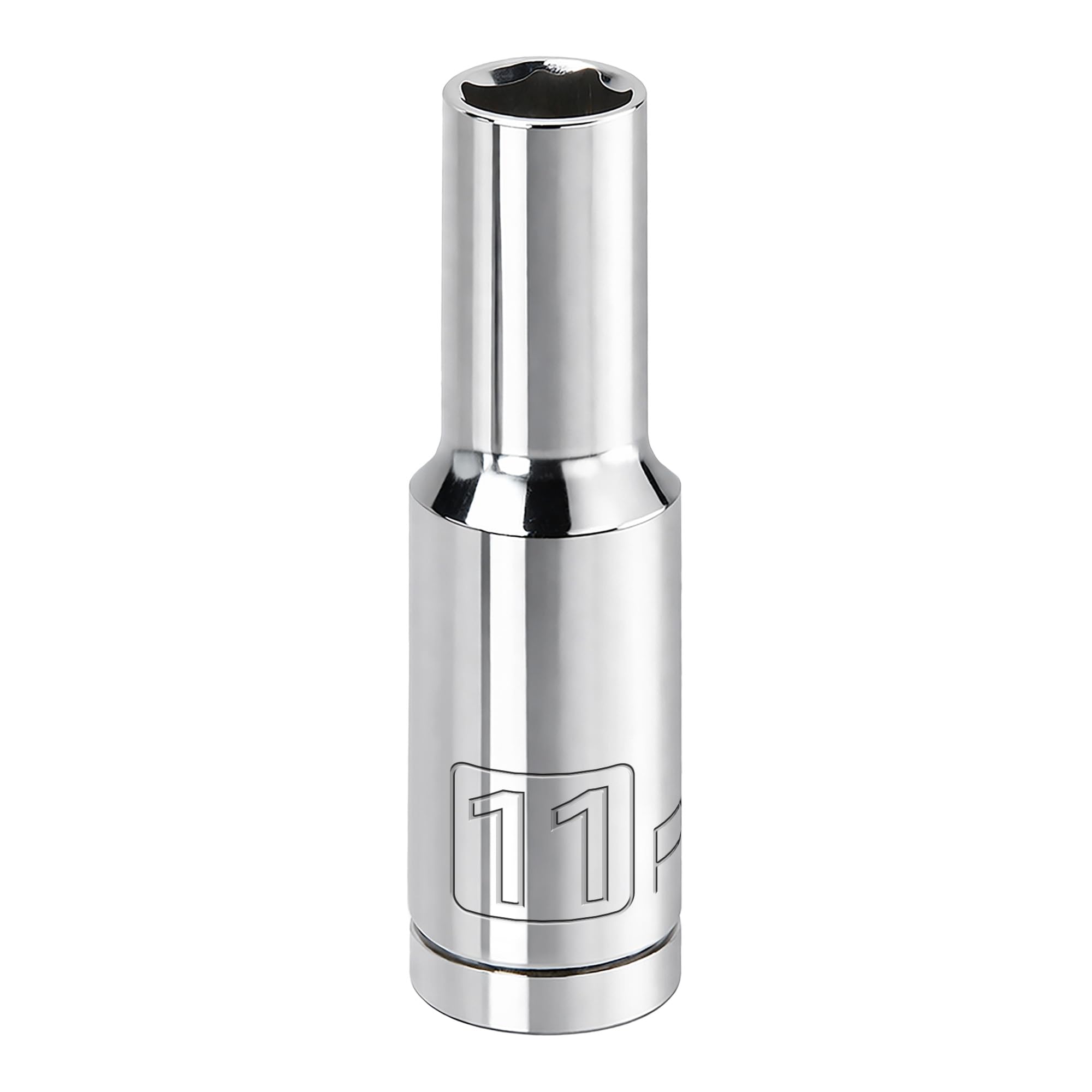Powerbuilt 1/2 Inch Drive x 11mm Metric Deep Socket, 6 Point, Chrome-Vanadium made, Size Marking - 642218