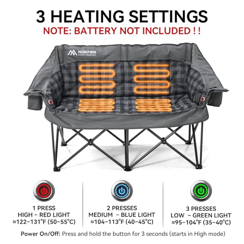 Silla de Camping Doble Calefactable Huskfirm Sobredimensionada con 3 Ajustes de Temperatura miniatura 5