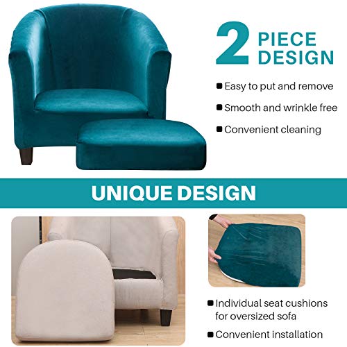 Mifxin 2 Piece Velvet Tub Chair Covers With Cushion Cover Armchair Slipcover Stretch Spandex Club Chair Sofa Couch Furniture Protector For Living Room Counter Hotel Bar, 2 Set (Teal) #TOP4