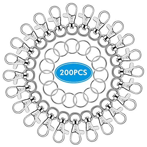 Key Chain Swivel Hooks, Anezus 200pcs Keychain Hardware Metal Swivel Snap Hook Lanyard Clips Hooks with Keychain Rings for Keychain Hardware and Lanyard Charms (Small)