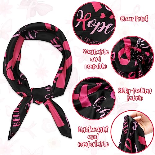 Percozzi Pink Ribbon Square Scarves 3PCS Breast Cancer Awareness Silky-Feeling Pink Cancer Ribbon Pattern Silk Lightweight Satin Hair Scarves for Women Men Handkerchief 27.5''4