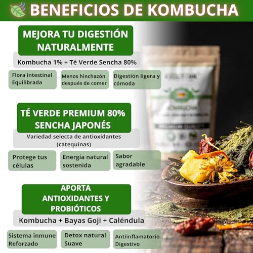Detox Té Desintoxicante Potente Adelgazar Rápido, Té Kombucha Verde Natural, Detox Higado, Diurético. Infusión Antioxidante Premium - Hígado + Bayas Goji + Piña Hojas Sueltas 100g 60 Días - imagen 3