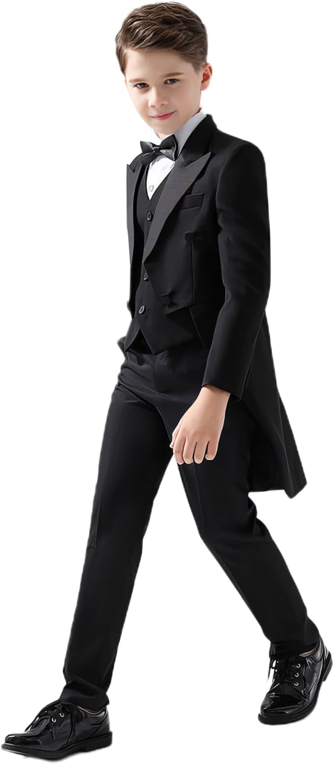 Boys Black Tuxedo with Tail Formal Tuxedo for Boy Suit Sets
