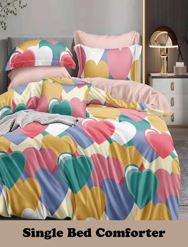 Image of Polycotton Polyester Polyfill 120 GSM Reversible Single Bed Comforter, Blanket, Queen (60x90 inch) Green & Multi