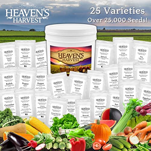 Heaven's Harvest Survival Seed Bank Kit (Over 25,000) Fruit & Vegetable Non-Gmo Heirloom Seeds For Planting A 3+ Acre Home Garden. 100% Secure: Emergency Weather-Proof Bucket (1-Pack) #TOP7
