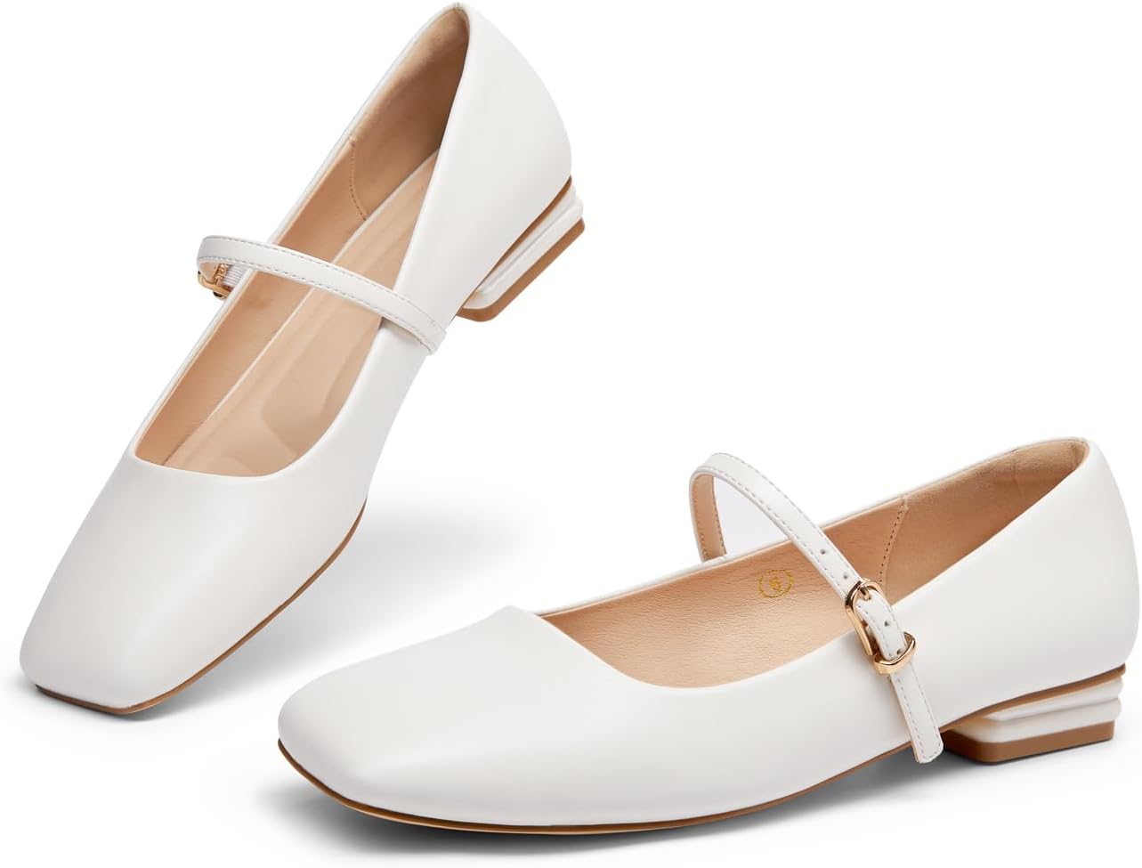 Coutgo Women's Mary Jane Flats Closed Square Toe Ballet Flat Dressy Comfortable Slip on Shoes
