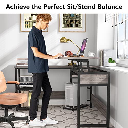 Tribesigns L Shaped Desk With Lift Top, Modern Sit To Stand Corner Computer Desk With Storage Shelves, Rustic Height Adjustable Standing Desk Workstation For Home Office (Grey Oak) #TOP3