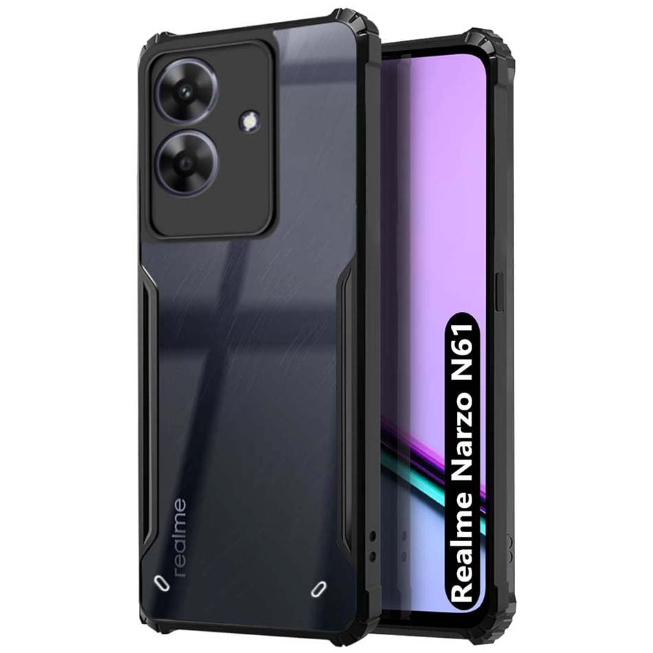Fashionury Shockproof Crystal Clear Back Cover Case for Realme Narzo N61 | 360 Degree Protection | Protective Design | Transparent Back Cover Realme Narzo N61 (Black Bumper) (B0DBF5ZNN2) Amazon Price History, Amazon Price Tracker