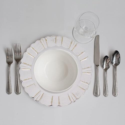 Miniatura 4 de Opexscal Platos de carga redondos festoneados de 13 pulgadas, color blanco antiguo, para recepción, para boda, cena, fiesta, decoración, 6 unidades