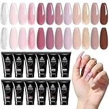 Beetles Poly Nail Extension Kit, 12 Colors Pink Nude Poly Nail Gel Clear White Glitter Poly Extension Gel Nail Kit Lazy Afternoon Nail Extension Gel Nail Art Design Gifts for Women