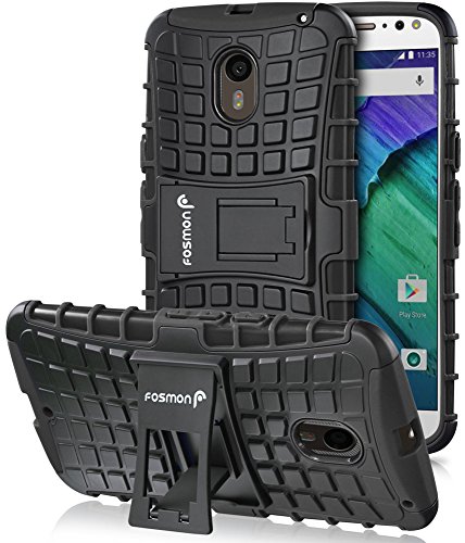 Moto X Pure Edition Rugged Case, Fosmon HYBO-RAGGED Detachable Hybrid Dual Layer Kickstand Case for Motorola Moto X Pure Edition / Motorola Moto X Style - Black / Black