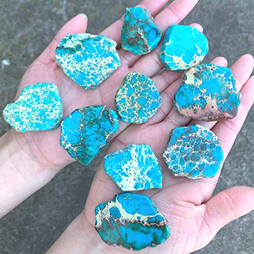 10Pcs Adabele Natural Grade A Ocean Blue Impression Aqua Terra Jasper Smooth Free Form Sea Sediment Healing Gemstone Flat Slab Stone Beads 15-45Mm Gx8 #TOP3