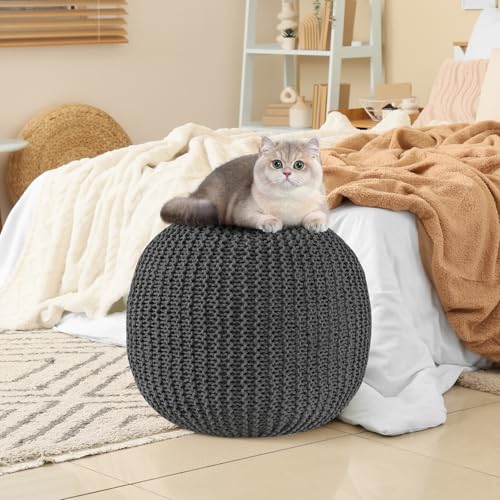 Pouf Ottoman Stuffed Round Modern Foam Filled Foot Rest Poufs for Living Room Chair Decorative 20 X 14 Inches Boho Relax Stool for Wedding Christmas Party, (Dark Grey, 20 Inch) - Thumbnail 7