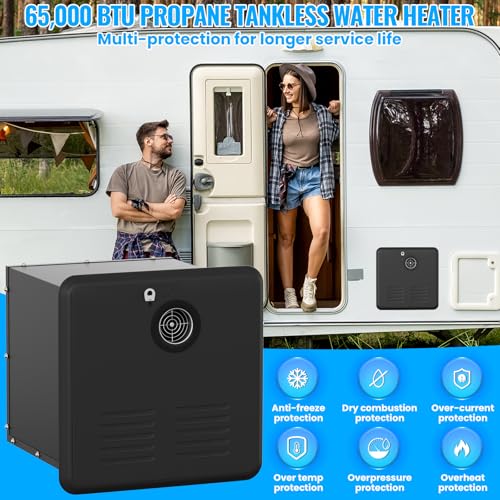 Image of RV Tankless Water Heater,65000 BTU, Instant Hot Propane Gas Water Heater, DC 12V Power, On Demand Instant Hot Water Heater,Multi-Protection for RVers' Everyday Use