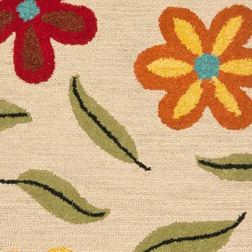 Image of Floral Pattern Wool Carpet with Loop Texture Yarn Anti Shedding Carpet Size 4x6 Feet A6 Beige & Multi Color