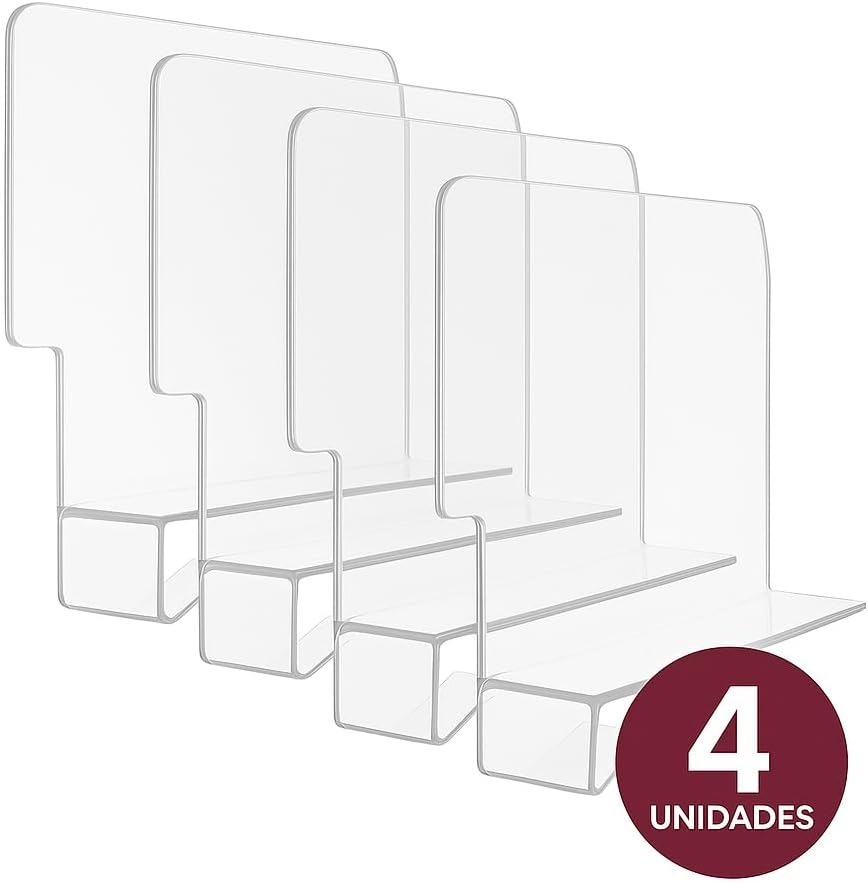 Printable - Clear Acrylic Shelf Dividers for Closet and Pantry – Set of 4 Clip-On Organizers for Cabinet Shelves – Durable 2mm Thick Divider with Labels