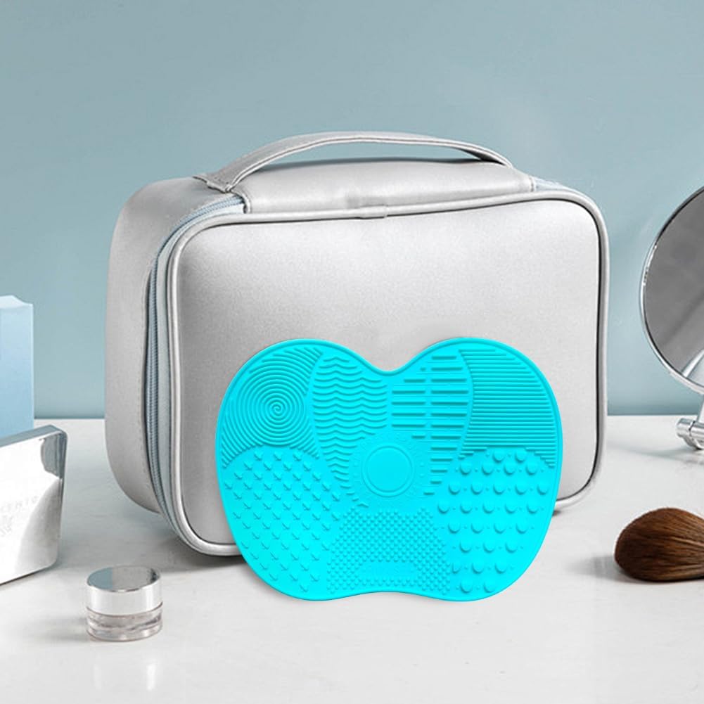 Garzenth 2pcs Makeup Brush Cleaning Mat, Silicone Makeup Brush Cleaner Portable Makeup Brush Cleaning Pad Washing Tool with Suction Cup for Makeup Brushes(pink+green)