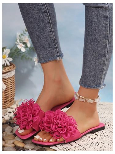 GORGLITTER Women's Flower Square Open Toe Flat Sandals Floral Slip on Slide Summer Vacation Shoes4