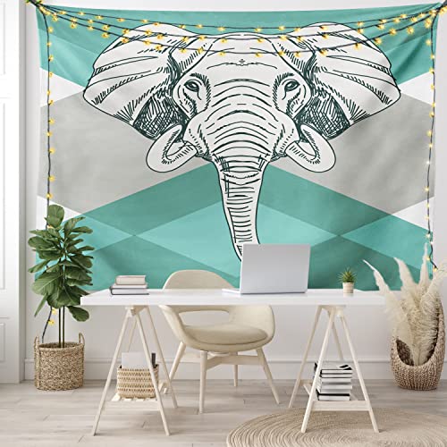Ambesonne Animal Tapestry, Contemporary Image Of Animal Head Minimalist Bohemian Style Modern Print, Wall Hanging For Bedroom Living Room Dorm Decor, 60" X 80", Teal Grey #TOP5