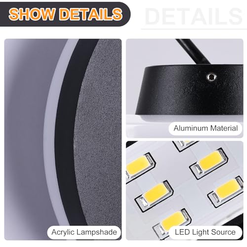 Image of Modern Round Outdoor Wall Sconce, 12W LED Wall Light 3000K Warm White, Black Aluminum Waterproof Exterior Light Fixture, Wall Mount Sconces for Porch, Entryway, Doorway and Indoor