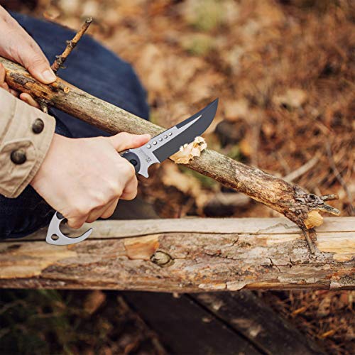 Whetstone Cutlery Survival Knife-Tactical Fixed Blade Full Tang Stainless Steel Hunting, Camping, Fishing Knife with Window Breaker Hook Pommel Hand Guard