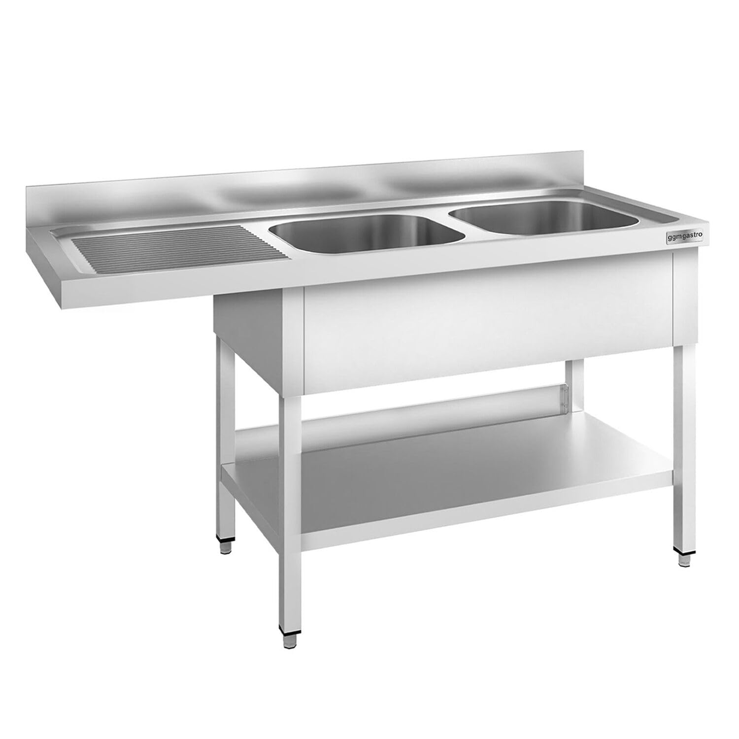 GGM Gastro | STK167SBR2 | Spülmaschinen-Spültisch - 1600x700mm - mit 2 Becken rechts