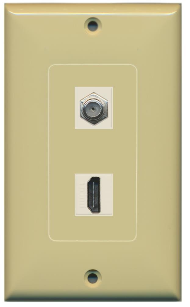Piastra A Muro Decorativa Con Passacavo | HDMI E Coassiale | Colore Avorio | RiteAV